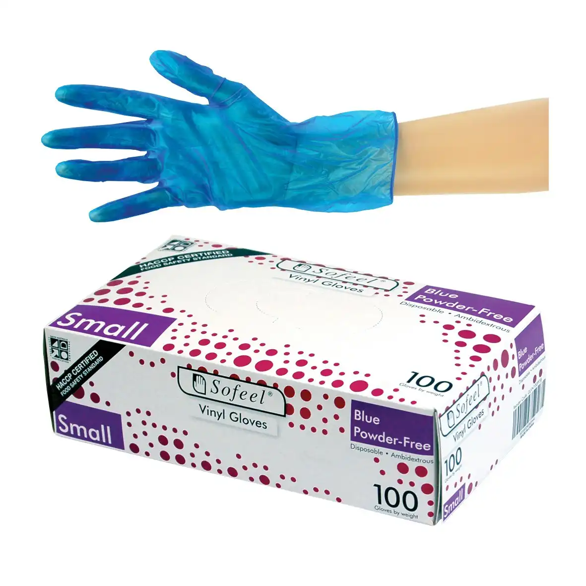 Sofeel Vinyl Powder Free Gloves 4.0g Small Blue HACCP Grade 100 Box