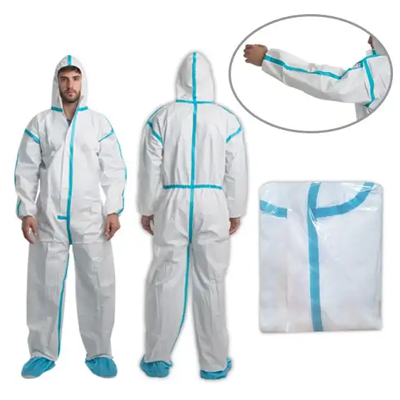 Safeplus Disposable Microporous White Coveralls Protective Suit with Hood XXL 50 Carton