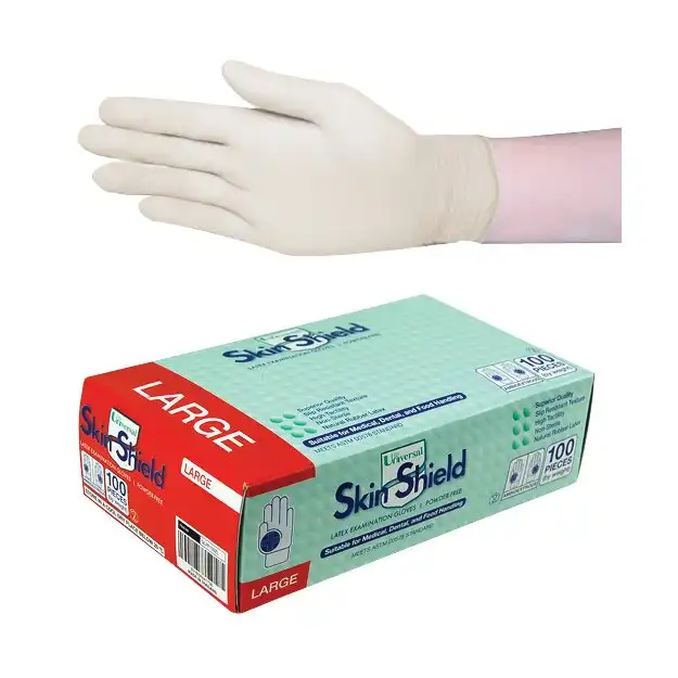 Universal Skin Shield Latex Powder Free Large Cream Gloves ASTM HACCP Grade 100 Box x10