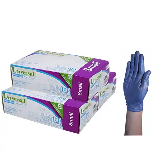 Universal Vinyl Powder Free Gloves 4.5g Small Blue HACCP Grade 100 Box x10