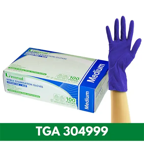 Universal Nitrile Powder Free Gloves Medium Cobalt Blue ASTM HACCP Grade 100 Box