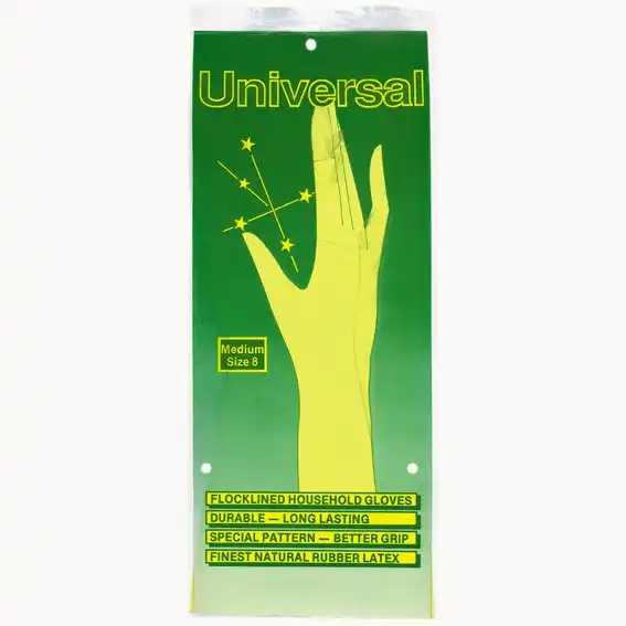 Household Flocklined Rubber Gloves, Size 7.0 - 7.5, Medium, Yellow, Pair x265