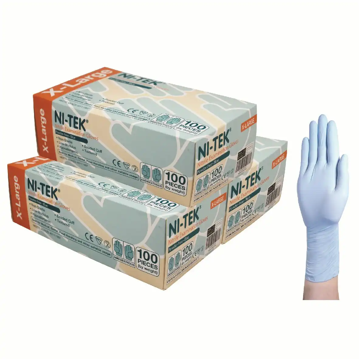 Ni-Tek Nitrile Powder Free Gloves Extra Large Blue AS/NZ HACCP Grade 100 Box x10