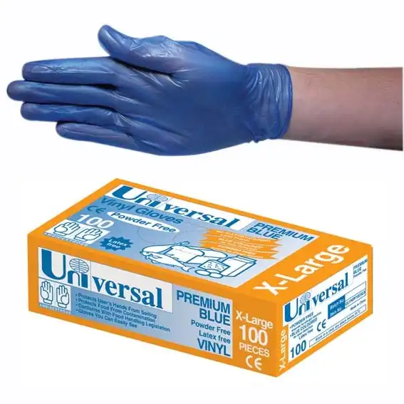 Universal Vinyl Powder Free Gloves 6.0g Extra Large Blue HACCP Grade 100 Box