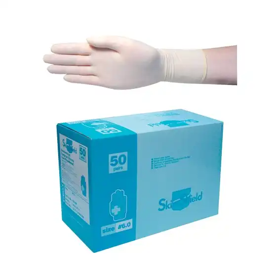 Skin Shield Latex Surgical Low Powder Gloves Sterile size 6.0 50 Pair Box