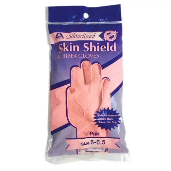 Skin Shield Silver Lined Natural Rubber Gloves, Biodegradable, Size 6.5, Pink, Vanilla Scent, Extra Thick, HACCP Grade, 1 Pair/Pack x207