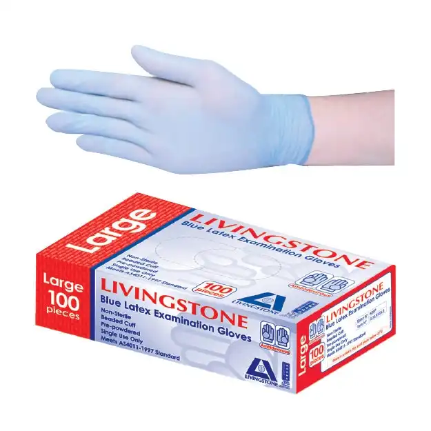 Livingstone Latex Low Powder Gloves Extra Large Blue ASTM 100 Box