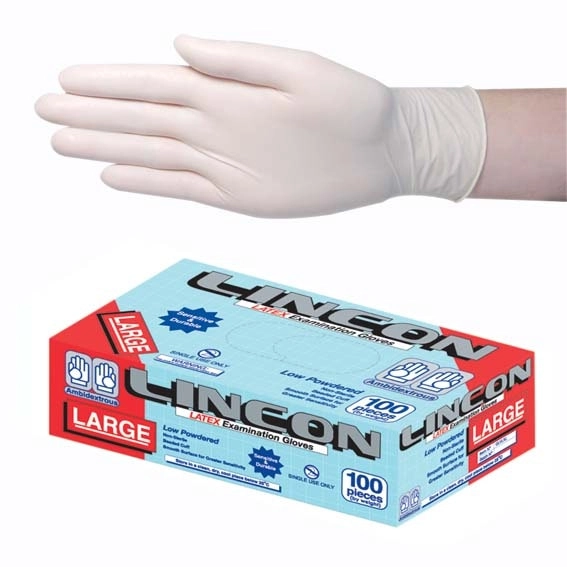 Lincon Latex Low Powder Gloves Large Cream AS/NZ HACCP Grade 100 Box