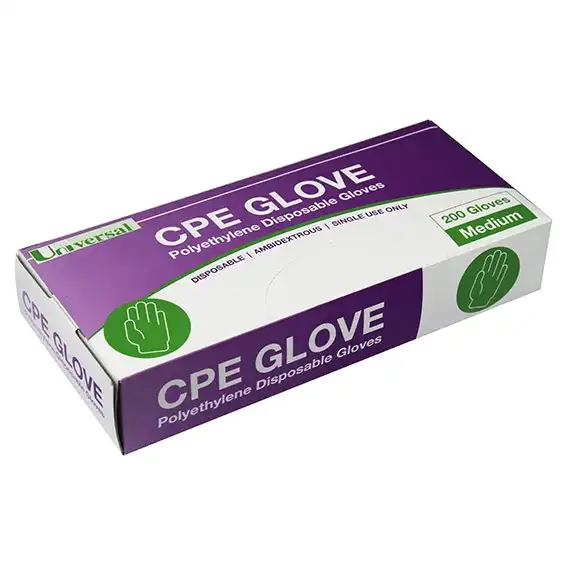 Universal Cast Polyethylene (CPE) Gloves Disposable Medium Embossed Ambidextrous 200 Box