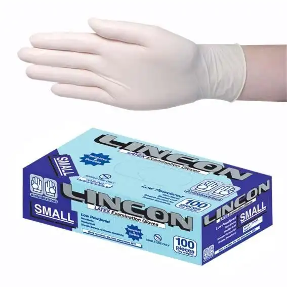 Lincon Latex Low Powder Gloves AS/NZ Standard Small Cream HACCP Grade 100 Box x10
