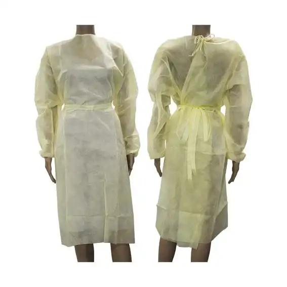 Livingstone Isolation Gown with Tie Dust Coat Long Sleeve AAMI Level 1 40GSM Nonwoven Yellow 1 Pack