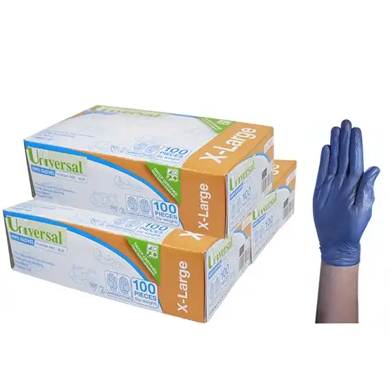 Universal Vinyl Powder Free Gloves 6.0g Extra Large Blue HACCP Grade 100 Box x10