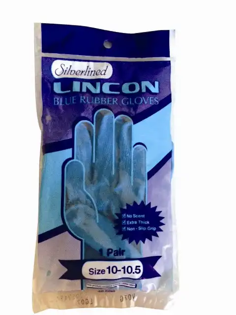 Lincon Silverlined Natural Rubber Gloves with Silver Lining Biodegradable Size 10-10.5 Blue Unscented 1 Paie