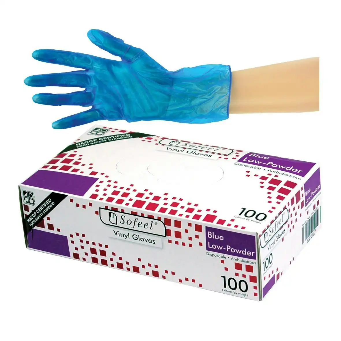 Sofeel Vinyl Low Powder Gloves 4.0g Small Blue HACCP Grade 100 Box x10