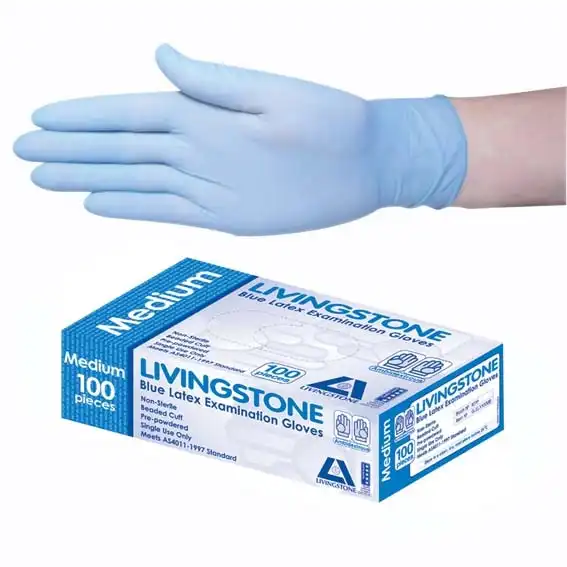 Livingstone Latex Low Powder Gloves Medium Cream AS/NZ 100 Box x10