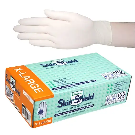 Universal Skin Shield Latex Powder Free Extra Large Cream Examination Gloves ASTM HACCP Grade 100 Box
