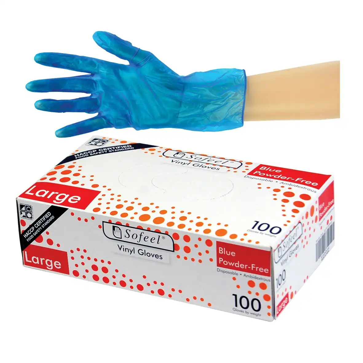 Sofeel Vinyl Powder Free Gloves 5.0g Large Blue HACCP Grade 100 Box