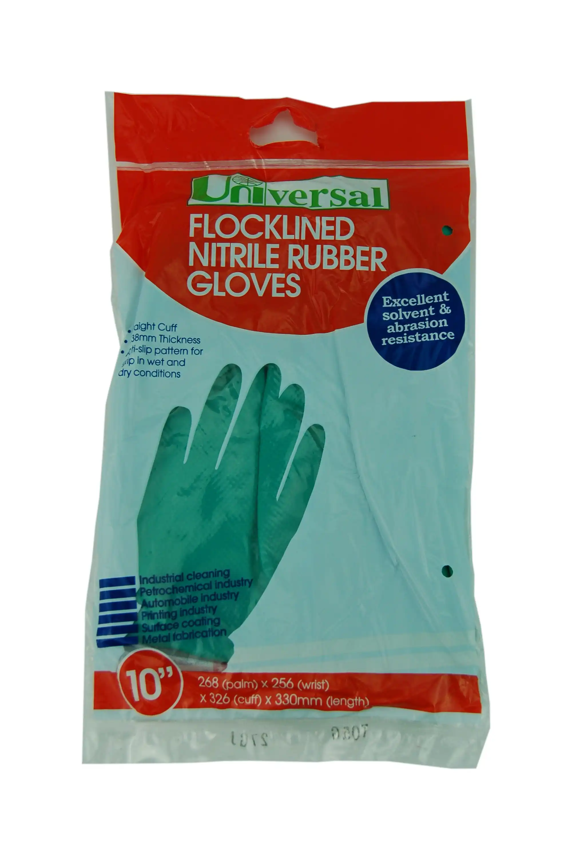 Universal Flocklined Nitrile Gloves Heavy Duty size 10 33cm Long Green 1 Pair