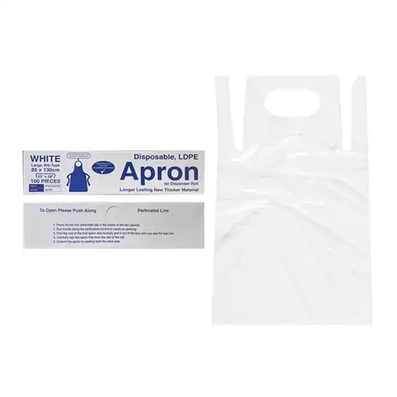 Livingstone Disposable White Apron Bib Type Recyclable LDPE Perforated 85 x 130cm 100 Roll