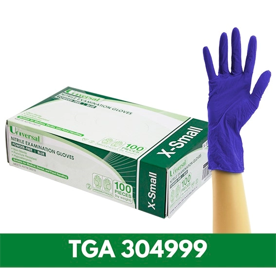 Universal Nitrile Powder Free Gloves Extra Small Cobalt Blue ASTM HACCP Grade 100 Box