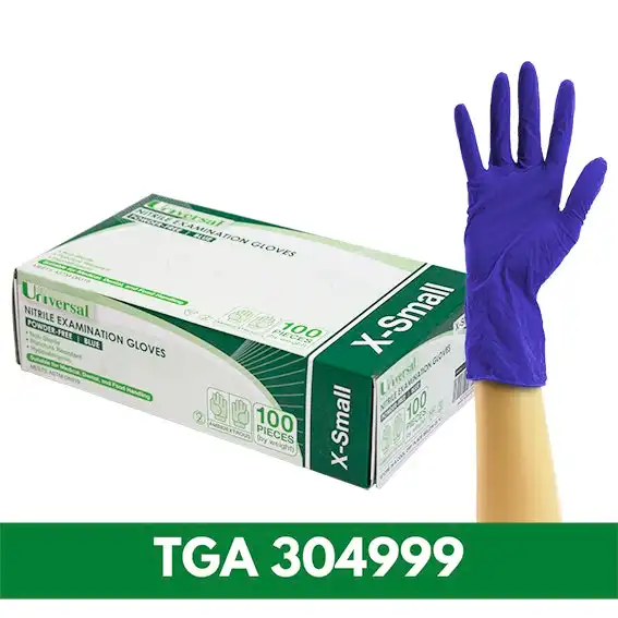 Universal Nitrile Powder Free Gloves Extra Small Cobalt Blue ASTM HACCP Grade 100 Box