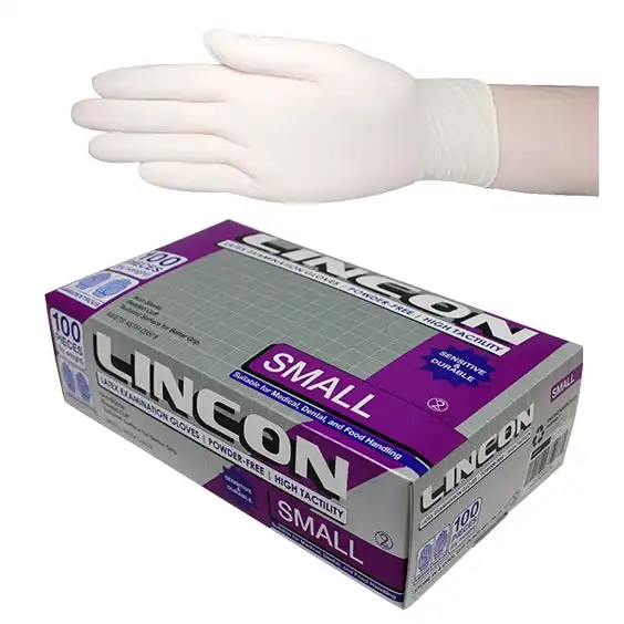 Lincon Latex Powder Free Gloves Small Cream ASTM HACCP Grade 100 Box