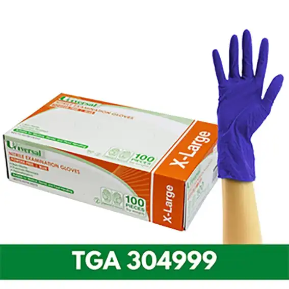 Universal Nitrile Powder Free Gloves Extra Large Cobalt Blue ASTM HACCP Grade 100 Box