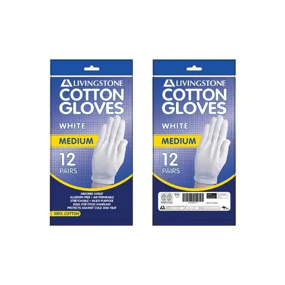 Livingstone White Cotton Gloves Medium 12 Bag