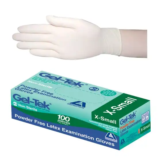 Geltek Latex Powder Free Gloves Extra Small Cream AS/NZ 100 Box