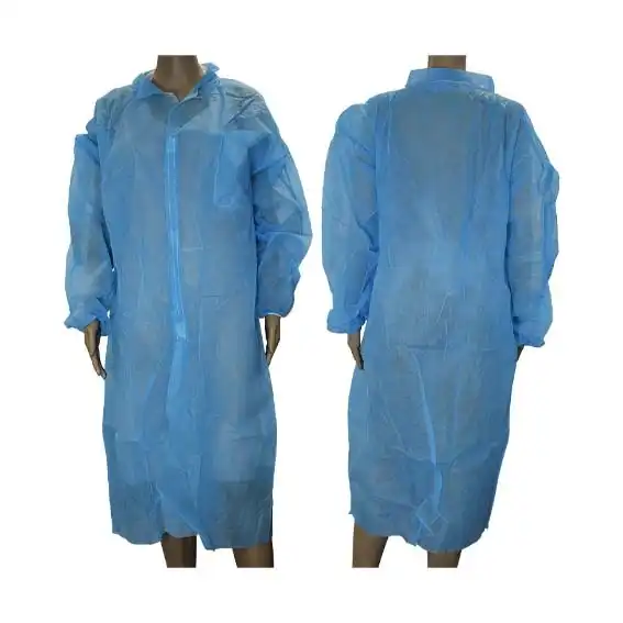 Livingstone Isolation Gown Long Sleeve One Touch Hook Loop Fastener Button with Pocket Free Size Blue 100 Carton