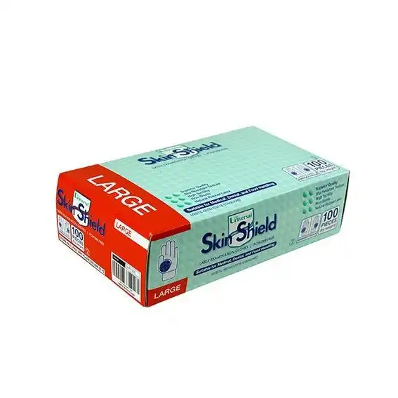 Universal Skin Shield Latex Examination Gloves Powder Free AS/NZ Biodegradable Polymer Coated Textured HACCP Large Cream 1000/Carton