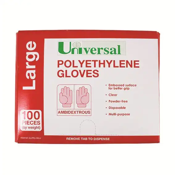 Universal Polyethylene Gloves Large Clear 100 Pack x25