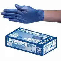 Universal Vinyl Low Powder Gloves 5.0g Medium Blue HACCP Grade 100 Box x10