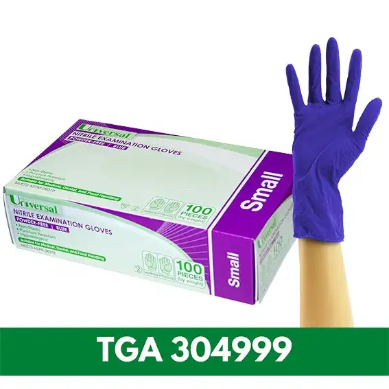 Universal Nitrile Powder Free Gloves Small Cobalt Blue Colour ASTM HACCP Grade 100 Box