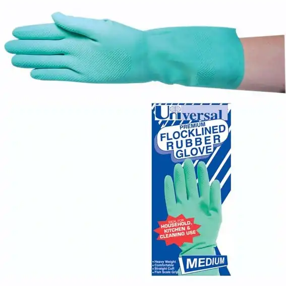 Universal Household Rubber Gloves Flocklined Medium Green