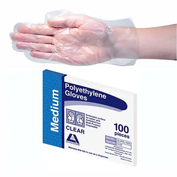Livingstone Polyethylene Gloves Medium Ambidextrous Clear 100 Pack x25
