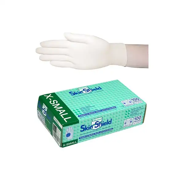 Universal Skin Shield Latex Powder Free Extra Small Cream Examination Gloves ASTM HACCP Grade 100 Box