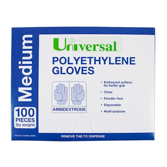 Universal Polyethylene Gloves Medium Clear 100 Pack