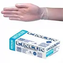 Lincon Vinyl Low Powder Gloves 5.0g Medium Clear HACCP Grade 100 Box