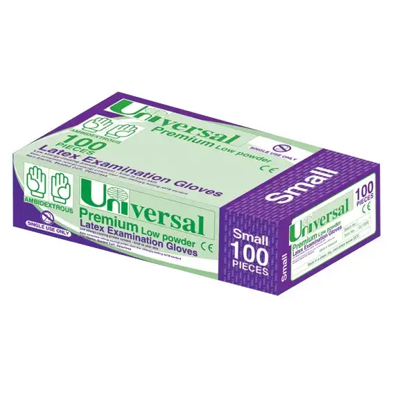 Universal Latex Low Powder Small Cream Gloves AS/NZ Standard 100 Box x10