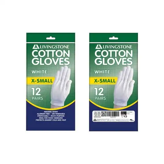 Livingstone White Cotton Gloves Extra Small 12 Bag