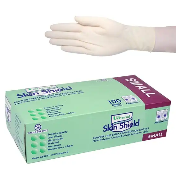 Universal Skin Shield Latex Powder Free Small Cream Gloves AS/NZ 1,000 Carton
