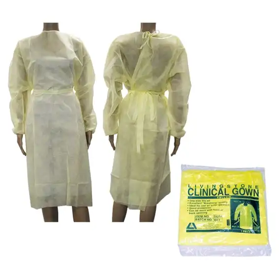 Liv Isolation Gown with Tie, Dust Coat, Long Sleeve, AAMI Level 1, 40GSM, Water Resistant, Nonwoven, Yellow, 10/Bag, 100/Carton
