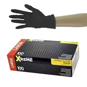 Livingstone Xtreme Thick Heavy Duty Nitrile Gloves, Powder Free, EN374, Large, Black, 100/Box, 1000/Carton