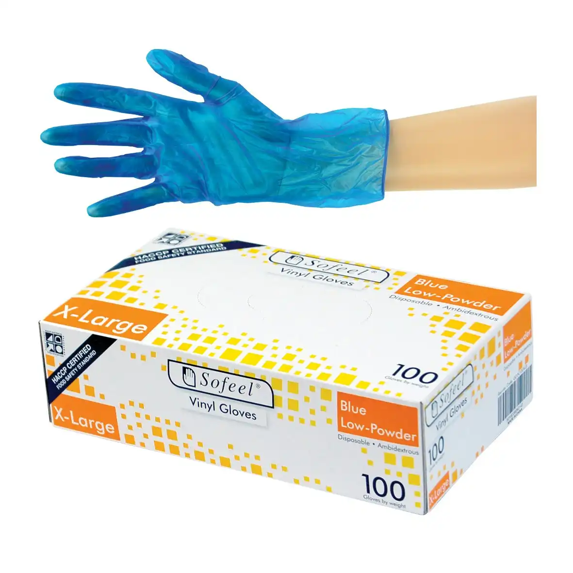 Sofeel Vinyl Low Powder Gloves 5.5g Extra Large Blue HACCP Grade 100 Box