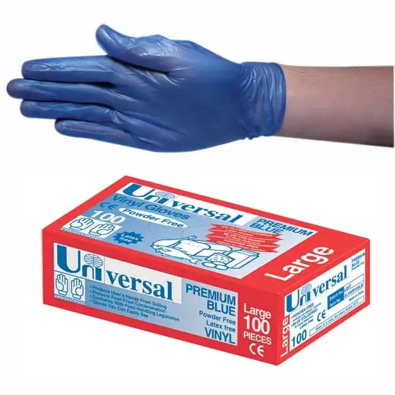 Universal Vinyl Powder Free Gloves 5.5g Large Blue HACCP Grade 100 Box
