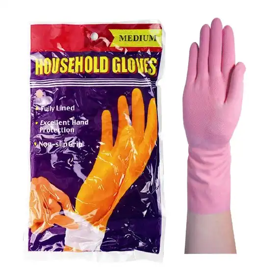 Livingstone Household Flocklined Rubber Gloves size 7.5-8.0 Medium Pink