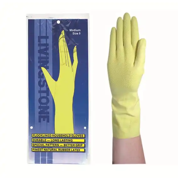 Livingstone Household Rubber Gloves Flocklined Medium Yellow