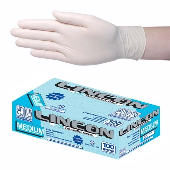 Lincon Latex Low Powder Gloves Medium Cream AS/NZ HACCP Grade 100 Box