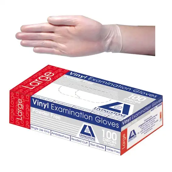 Livingstone Vinyl Powder Free Gloves 6.5g Large Clear 100 Box